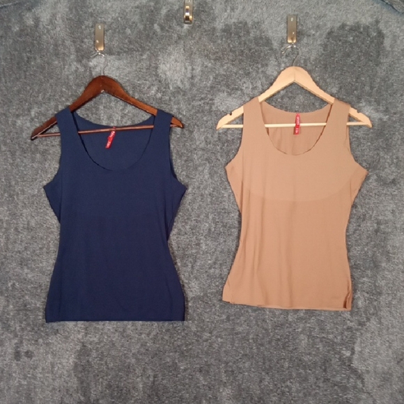 SPANX Fitted Tank Tops Blue and Tan Compression Under Garmet Womens Large - Picture 1 of 10
